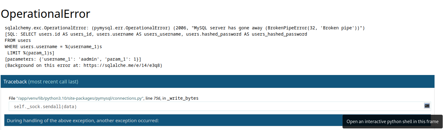 Werkzeug Traceback Output